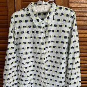 Elephant print Crown & Ivy cotton button-down women's blouse, L